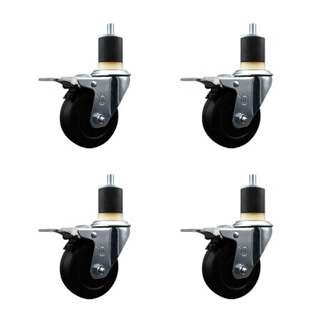 Service Caster 3.5'' Hard Rubber Swivel 1-7/8'' Expanding Stem Caster Set Total Lock Brake, 4PK SCC-EXTTL20S3514-HRS-178-4